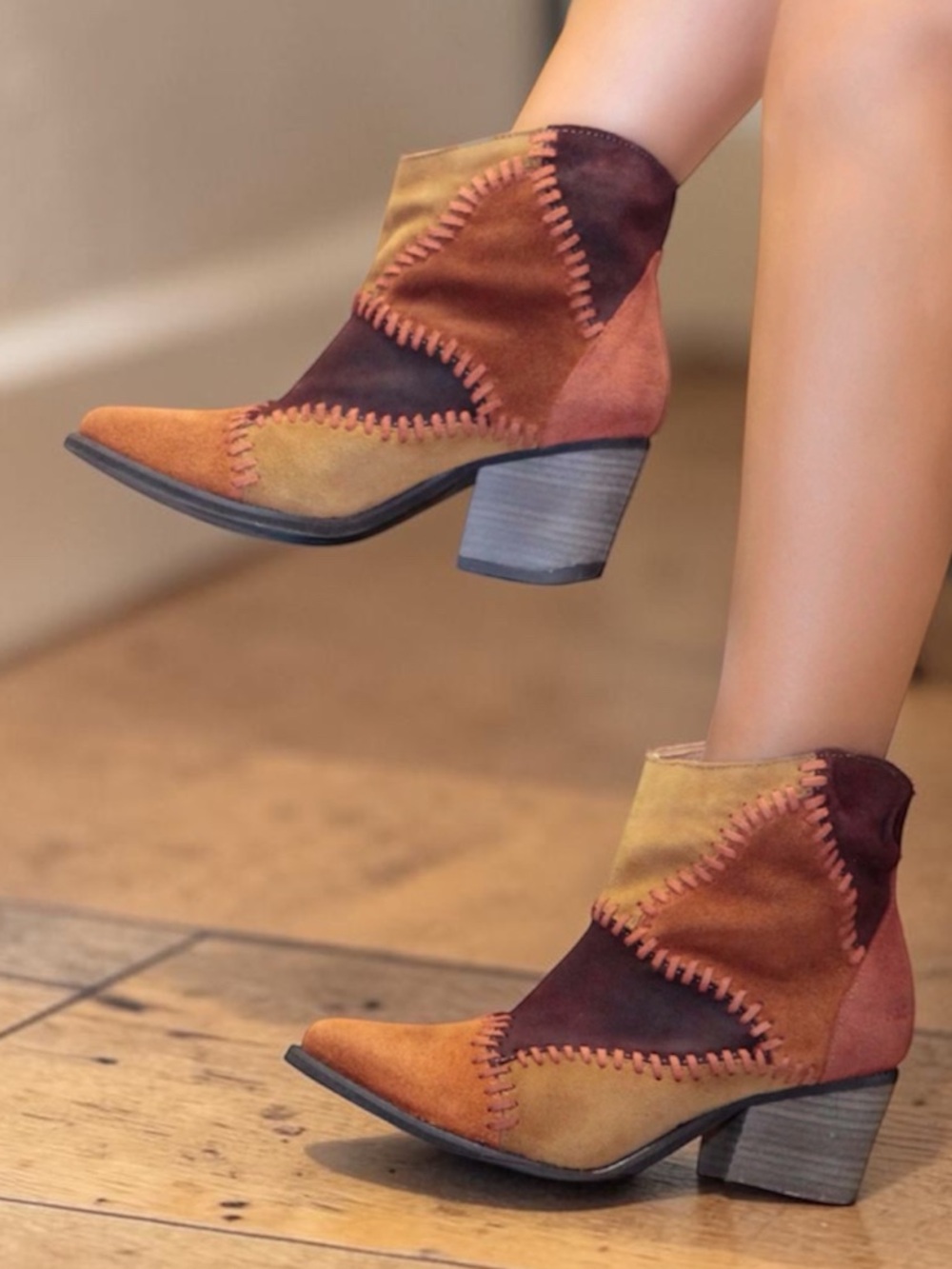 Musse & Cloud “Jaeda” Leather Patchwork Cowgirl Ankle Boot Sz EU 37 NEW